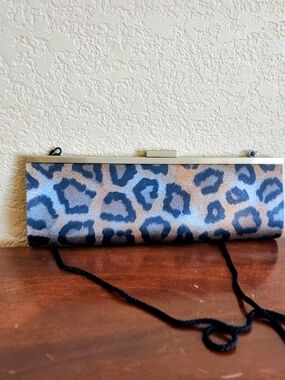 Kate Landry Black and Tan Leopard-Print Frame Clutch